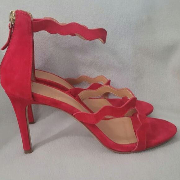 J by J Crew 6.5 Red leather Ankle Heel Pumps Open Toe Strappy - Picture 6 of 9